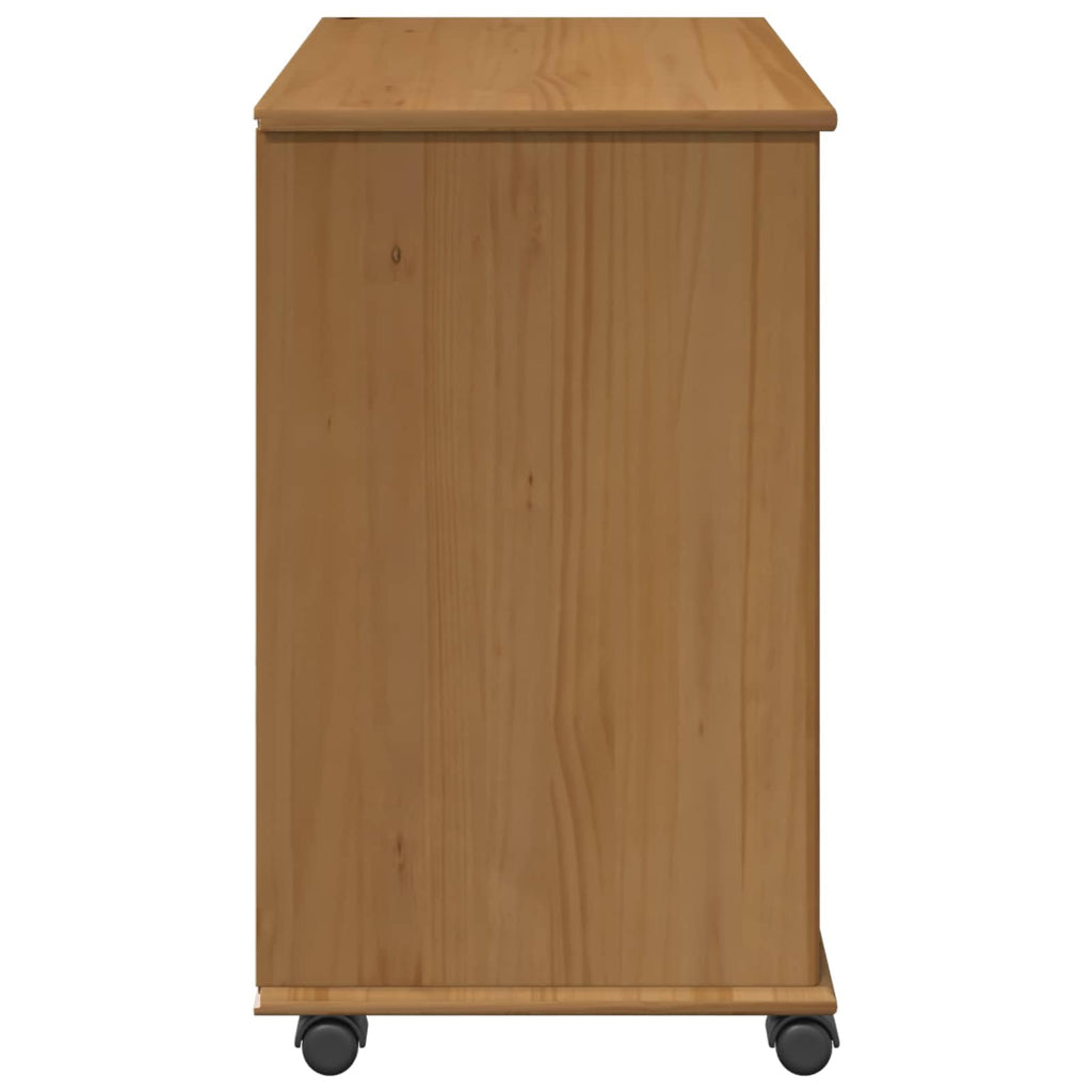 Rollschrank Honigbraun aus Massivholz Kiefer 63,5 x 39 x 65,5 cm mit 7 Schubladen und 1 Regal mobiler Aufbewahrungsschrank für Büro, Keller und Hauswirtschaft