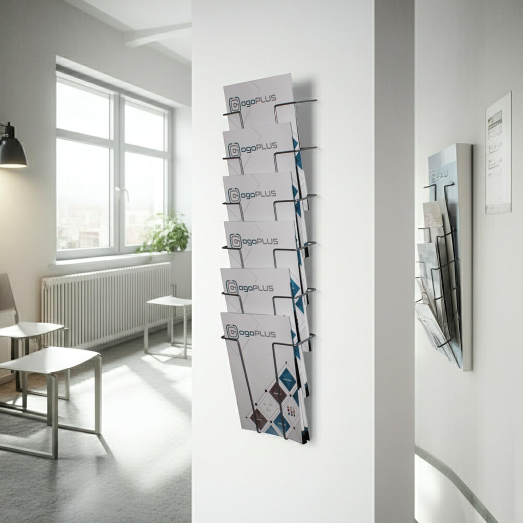 1 Stück 6 Fach Din A4 Metall Wandprospekthalter