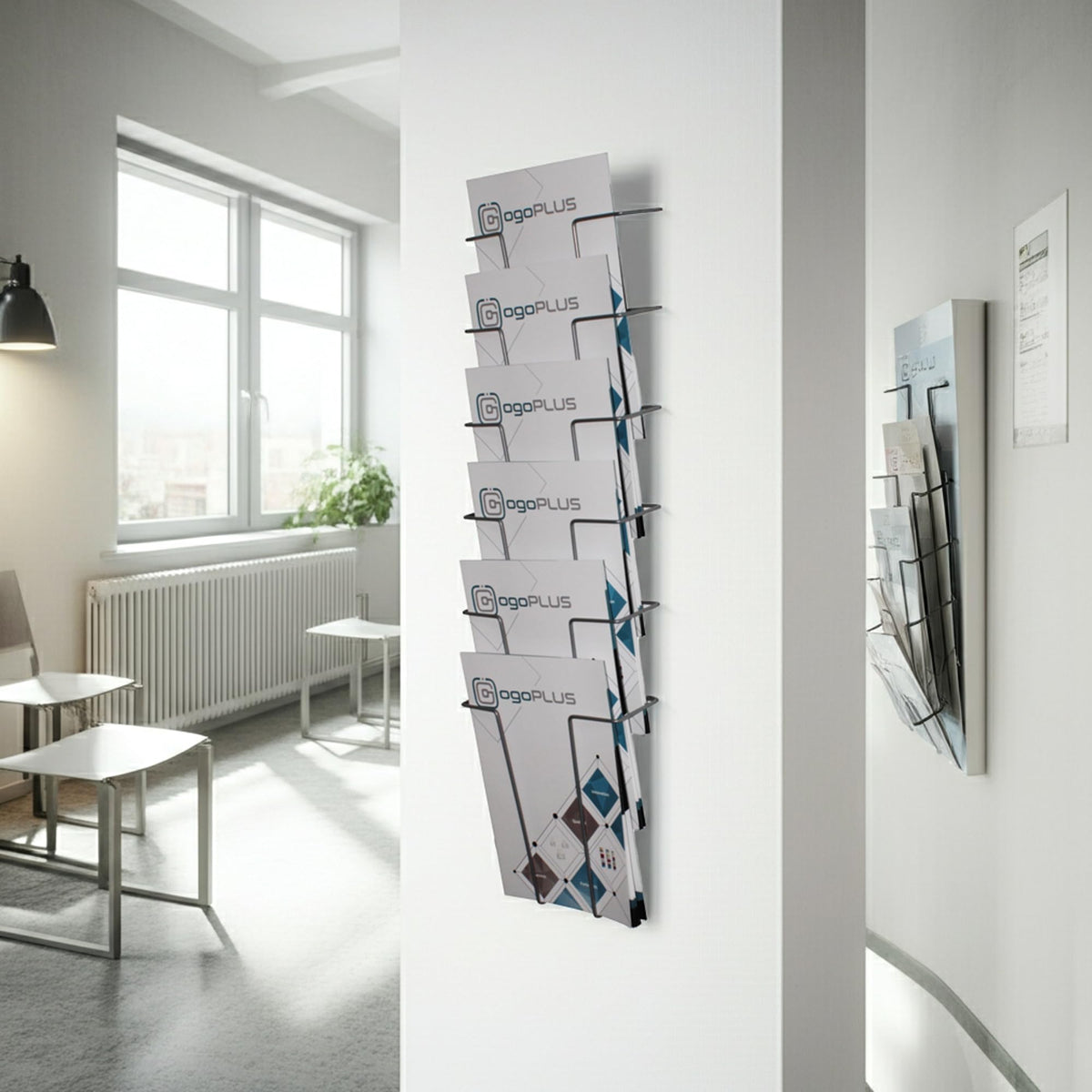 1 Stück 6 Fach Din A4 Metall Wandprospekthalter