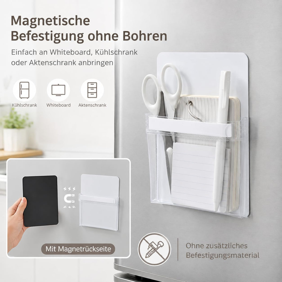 Magnetischer Stiftehalter Transparent, Magnetischer Stiftehalter Durchsichtig, aus Transparentem Pvc, Leicht und Einfach für Zuhause und Aktenschränke (3pc)
