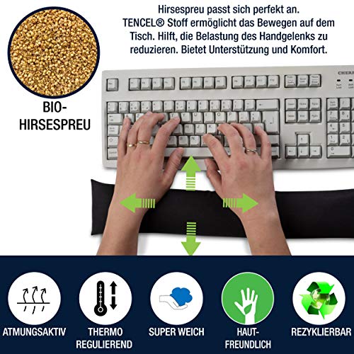 Handgelenkauflage für die Tastatur - ergonomische Handballenauflage aus Bio-Hirsespreu, Anti-Sehnenscheidenprobleme für Laptop & Computer, Wirst Rest in Schwarz