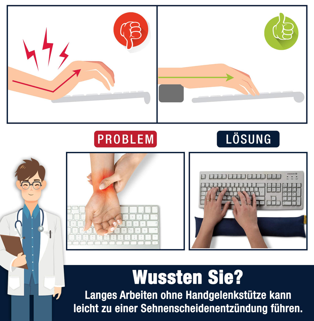 Handgelenkauflage für die Tastatur - ergonomische Handballenauflage aus Bio-Hirsespreu, Anti-Sehnenscheidenprobleme für Laptop & Computer, Wirst Rest in Schwarz