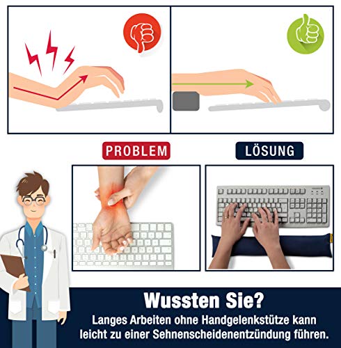 Handgelenkauflage für die Tastatur - ergonomische Handballenauflage aus Bio-Hirsespreu, Anti-Sehnenscheidenprobleme für Laptop & Computer, Wirst Rest in Schwarz