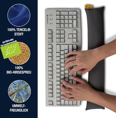 Handgelenkauflage für die Tastatur - ergonomische Handballenauflage aus Bio-Hirsespreu, Anti-Sehnenscheidenprobleme für Laptop & Computer, Wirst Rest in Schwarz