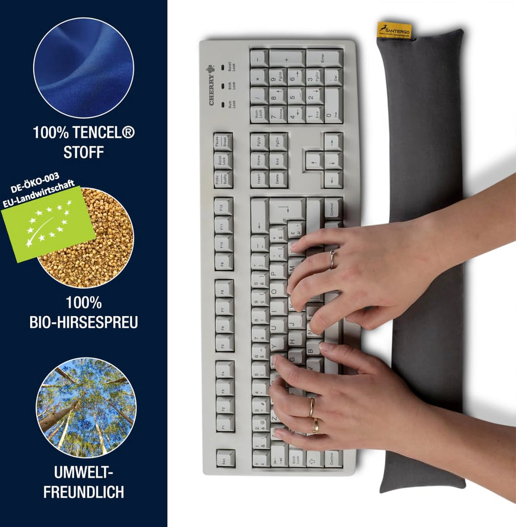 Handgelenkauflage für die Tastatur - ergonomische Handballenauflage aus Bio-Hirsespreu, Anti-Sehnenscheidenprobleme für Laptop & Computer, Wirst Rest in Schwarz