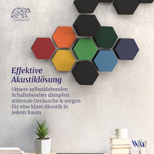PolySound ECO Akustikpaneele - selbstklebendes 3D-Hexagon-Design - Schallschutz für Büro, Gaming & Wohnen - wiederverwendbar & rückstandslos entfernbar - 9er Set (3-10 cm) - Breezy Blue