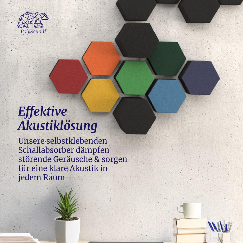 PolySound ECO Akustikpaneele - selbstklebendes 3D-Hexagon-Design - Schallschutz für Büro, Gaming & Wohnen - wiederverwendbar & rückstandslos entfernbar - 9er Set (3-10 cm) - Breezy Blue