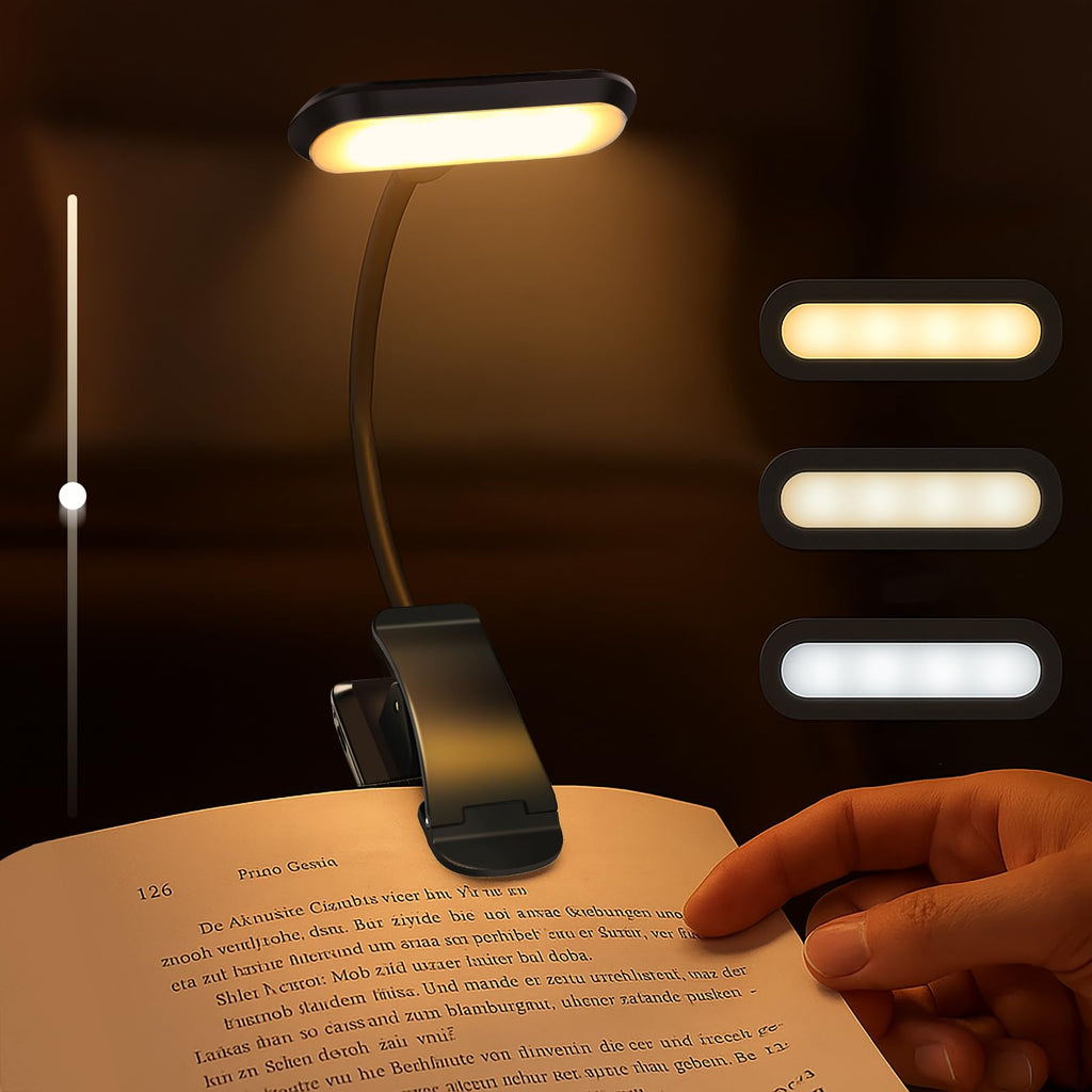 Nixtrve Leselampe Buch Klemme, LED Buchlampe Klemmleuchte, Stufenlos Dimmbar, 3 Farbtemperatur Modi, USB-C Wiederaufladbar, 360° Flexibel, Augenschonendes Leselicht Für Erwachsene & Kinder Im Bett