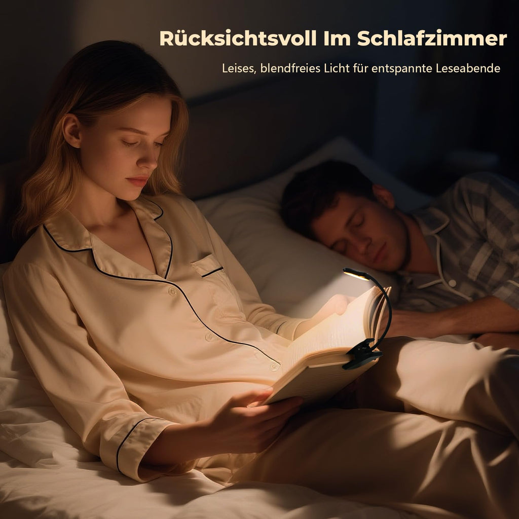 Nixtrve Leselampe Buch Klemme, LED Buchlampe Klemmleuchte, Stufenlos Dimmbar, 3 Farbtemperatur Modi, USB-C Wiederaufladbar, 360° Flexibel, Augenschonendes Leselicht Für Erwachsene & Kinder Im Bett