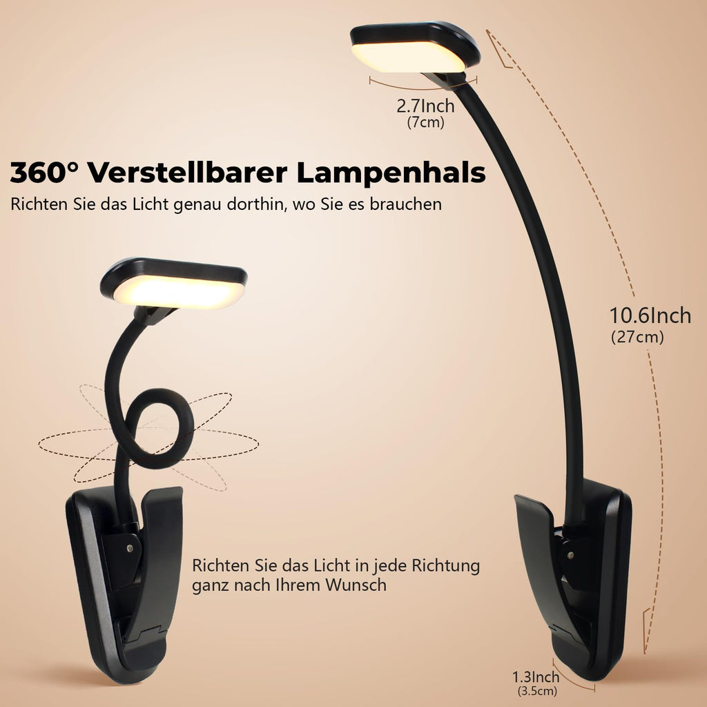 Nixtrve Leselampe Buch Klemme, LED Buchlampe Klemmleuchte, Stufenlos Dimmbar, 3 Farbtemperatur Modi, USB-C Wiederaufladbar, 360° Flexibel, Augenschonendes Leselicht Für Erwachsene & Kinder Im Bett