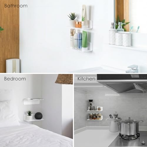 OAPRIRE Wandregal Weiß 2er-Set - Einfaches Erweitern der Wandfläche - Längen 22.9cm Acryl Regal ohne Bohren für Schlafzimmer, Bad, Küche, Wohnzimmer, Büro, Spielzimmer, mit Kabelclips