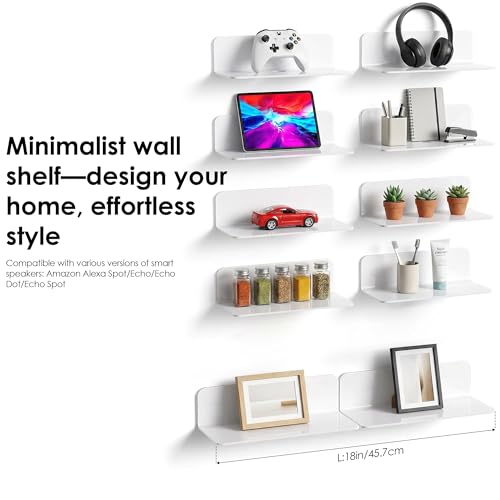 OAPRIRE Wandregal Weiß 2er-Set - Einfaches Erweitern der Wandfläche - Längen 22.9cm Acryl Regal ohne Bohren für Schlafzimmer, Bad, Küche, Wohnzimmer, Büro, Spielzimmer, mit Kabelclips