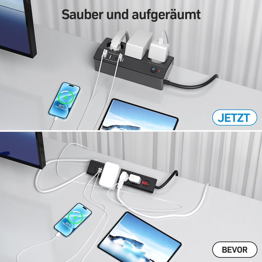Tischsteckdose mit USB C PD 20W, 4000W/16A Steckdosenleiste Schreibtisch, STGAROT 3 Fach Mehrfachsteckdose 4 USB mit Schalter 2M Kabel, Überspannungsschutz Steckdose Tisch für Zuhause Büro, Schwarz