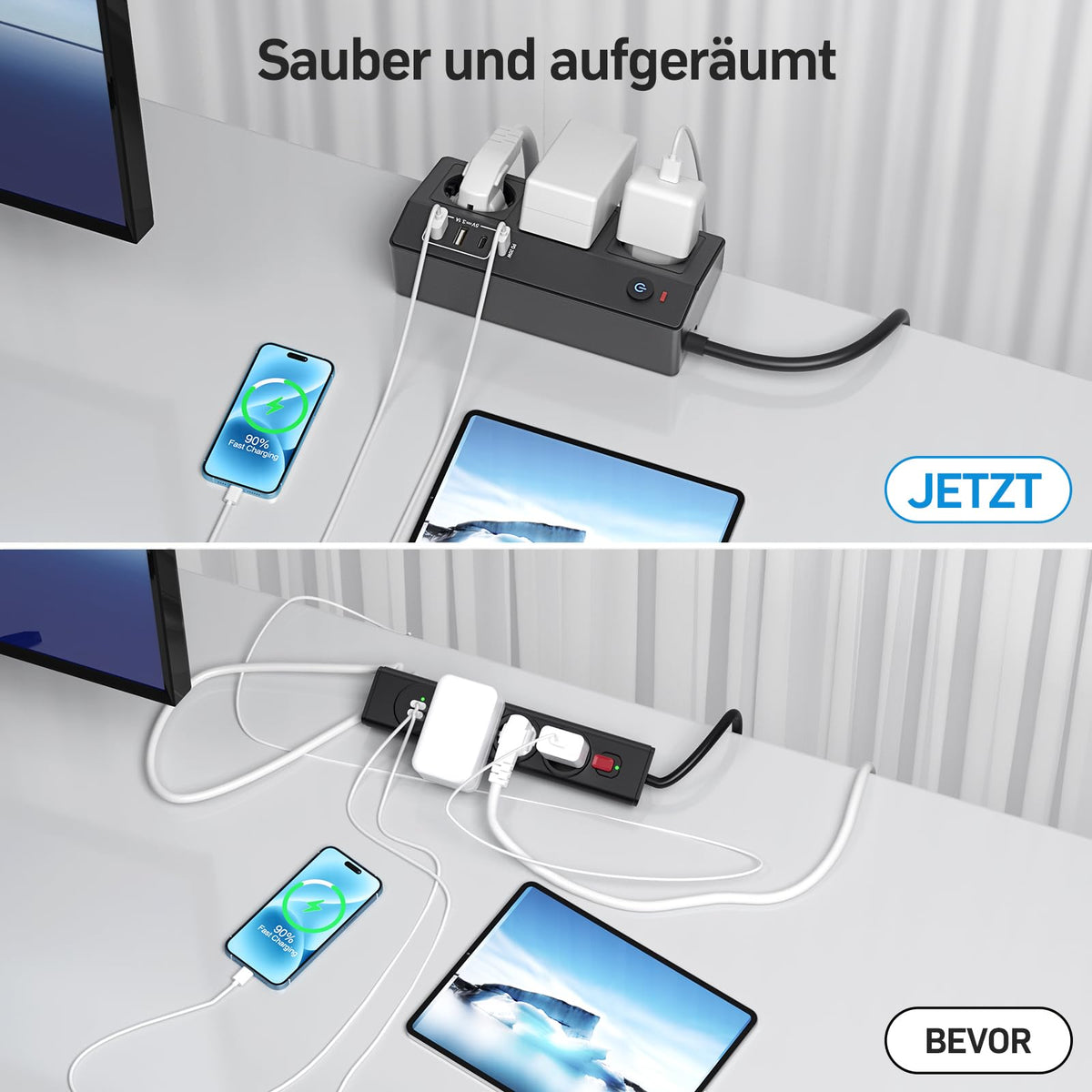 Tischsteckdose mit USB C PD 20W, 4000W/16A Steckdosenleiste Schreibtisch, STGAROT 3 Fach Mehrfachsteckdose 4 USB mit Schalter 2M Kabel, Überspannungsschutz Steckdose Tisch für Zuhause Büro, Schwarz