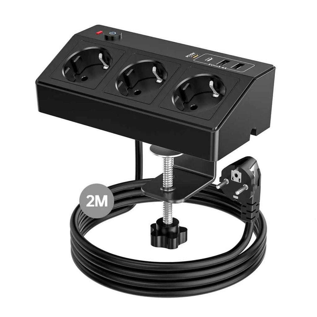 Tischsteckdose mit USB C PD 20W, 4000W/16A Steckdosenleiste Schreibtisch, STGAROT 3 Fach Mehrfachsteckdose 4 USB mit Schalter 2M Kabel, Überspannungsschutz Steckdose Tisch für Zuhause Büro, Schwarz