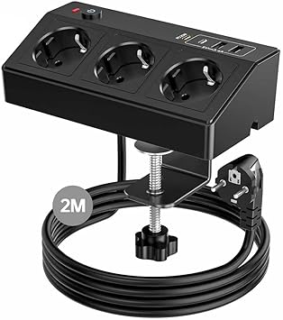 Tischsteckdose mit USB C PD 20W, 4000W/16A Steckdosenleiste Schreibtisch, STGAROT 3 Fach Mehrfachsteckdose 4 USB mit Schalter 2M Kabel, Überspannungsschutz Steckdose Tisch für Zuhause Büro, Schwarz