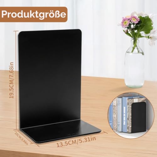 6 Stück Buchstütze aus Metall, Buchhalter Regal mit Rutschfester Matte