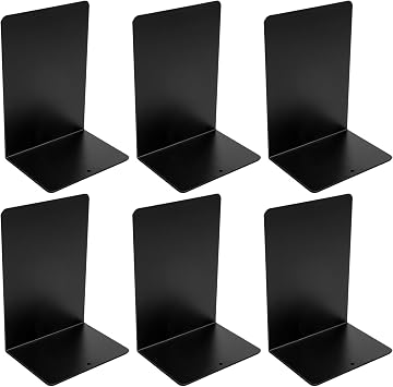 6 Stück Buchstütze aus Metall, Buchhalter Regal mit Rutschfester Matte