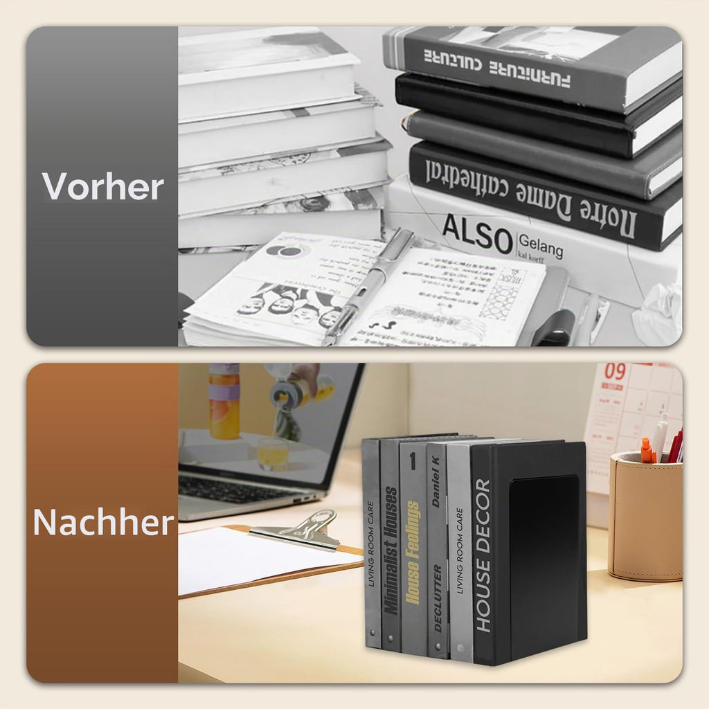 6 Stück Buchstütze aus Metall, Buchhalter Regal mit Rutschfester Matte