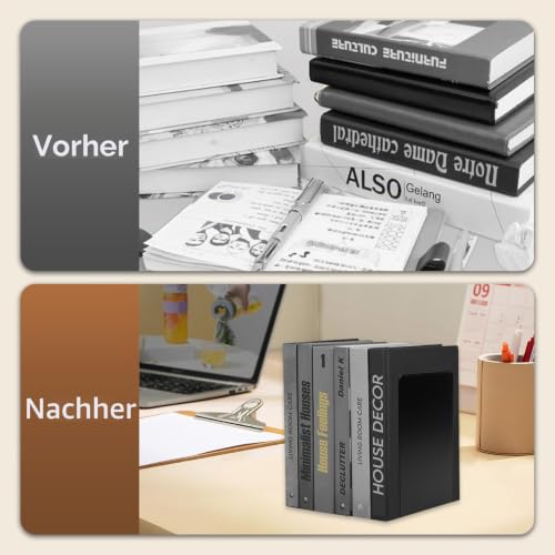 6 Stück Buchstütze aus Metall, Buchhalter Regal mit Rutschfester Matte