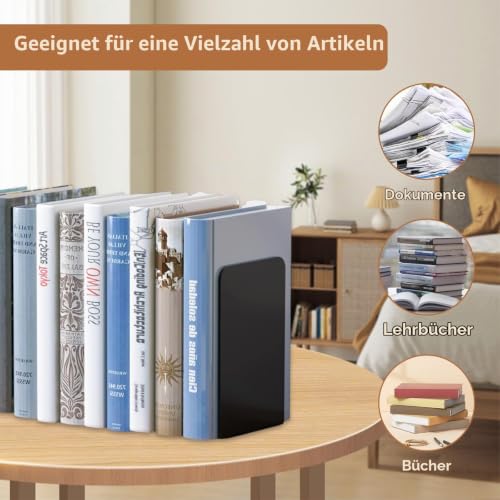 6 Stück Buchstütze aus Metall, Buchhalter Regal mit Rutschfester Matte