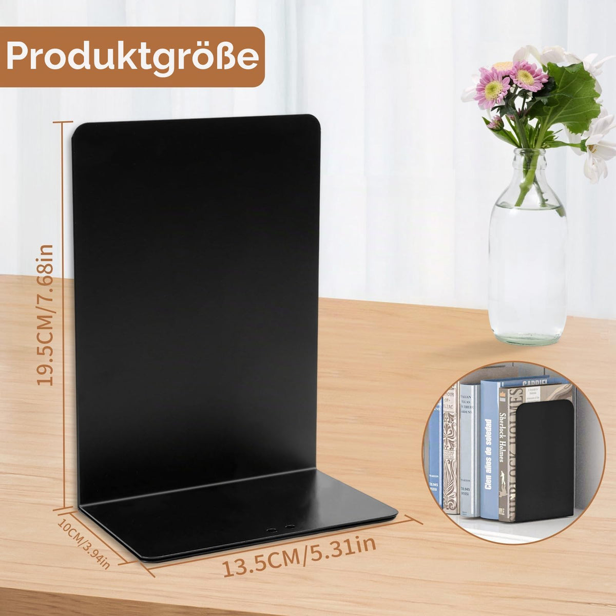 6 Stück Buchstütze aus Metall, Buchhalter Regal mit Rutschfester Matte
