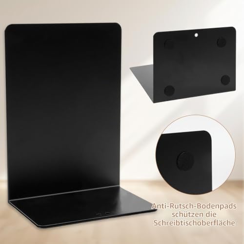 6 Stück Buchstütze aus Metall, Buchhalter Regal mit Rutschfester Matte