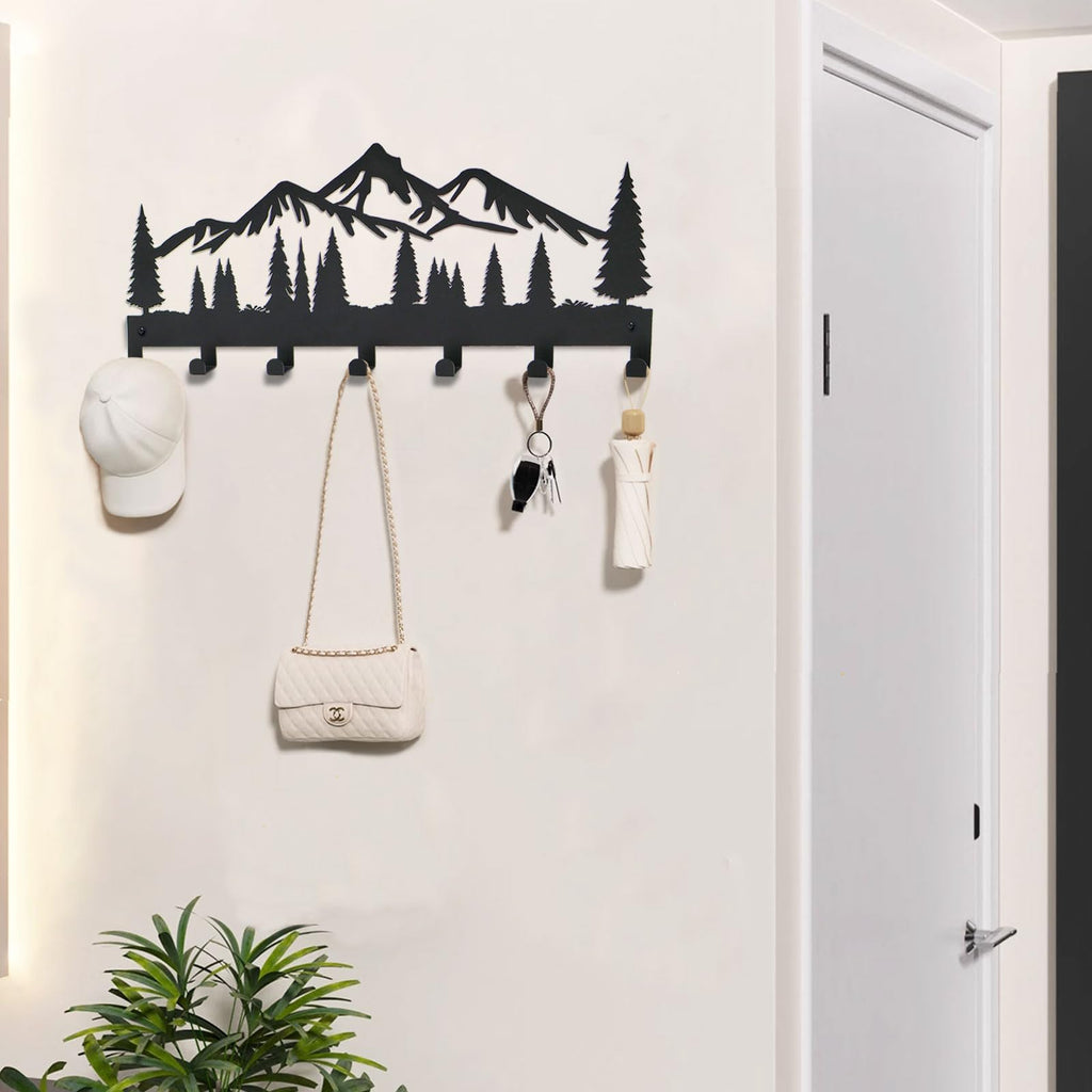 Schlüsselhalter für die Wand | Metall-Schlüsselhalter Haken Organizer Rack | Metall-Schlüssel-Organizer Wand dekorativ mit 7 Haken für Eingang, Haustür, Flur, Küche, Büro(Berg)