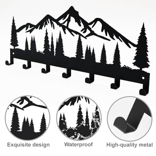 Schlüsselhalter für die Wand | Metall-Schlüsselhalter Haken Organizer Rack | Metall-Schlüssel-Organizer Wand dekorativ mit 7 Haken für Eingang, Haustür, Flur, Küche, Büro(Berg)