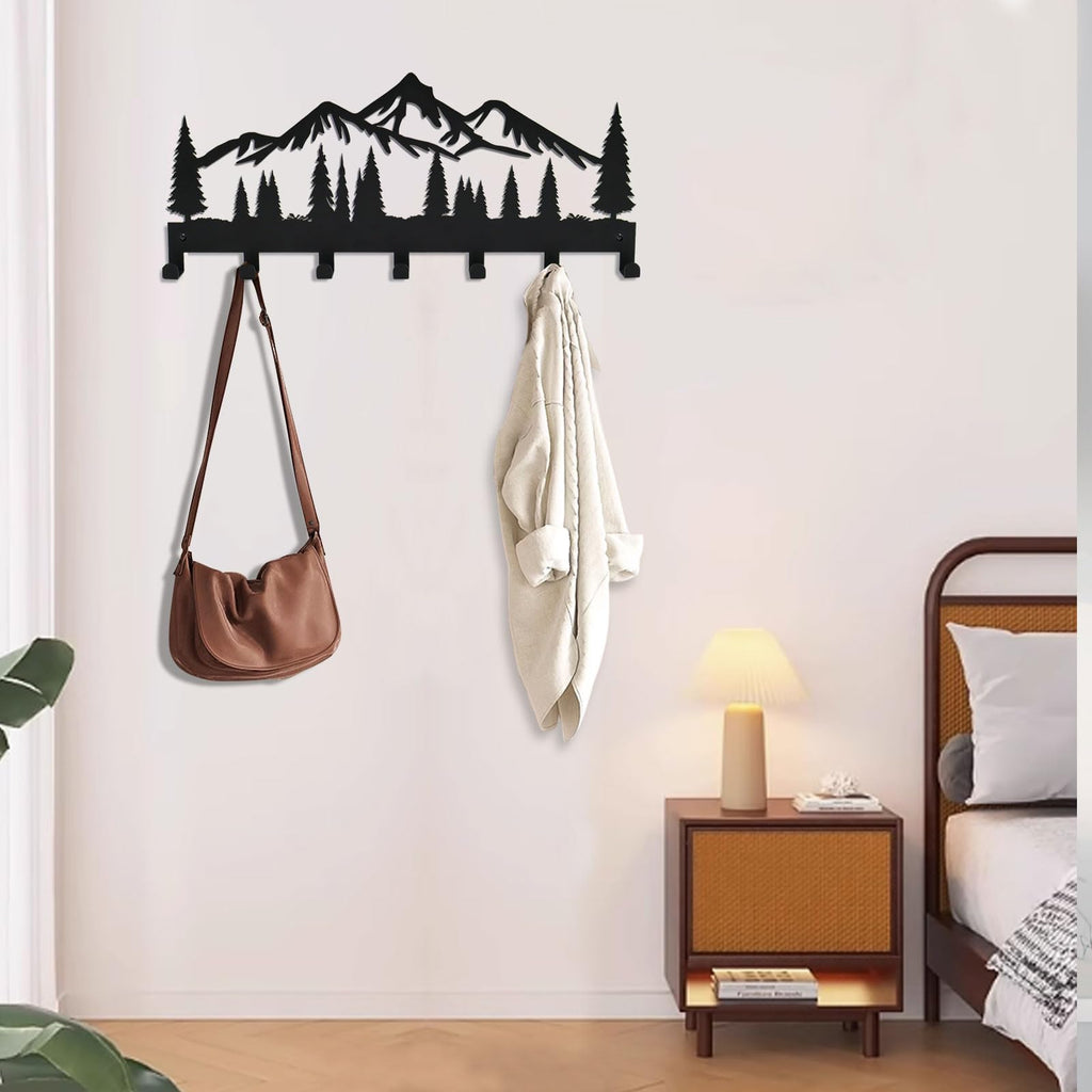 Schlüsselhalter für die Wand | Metall-Schlüsselhalter Haken Organizer Rack | Metall-Schlüssel-Organizer Wand dekorativ mit 7 Haken für Eingang, Haustür, Flur, Küche, Büro(Berg)