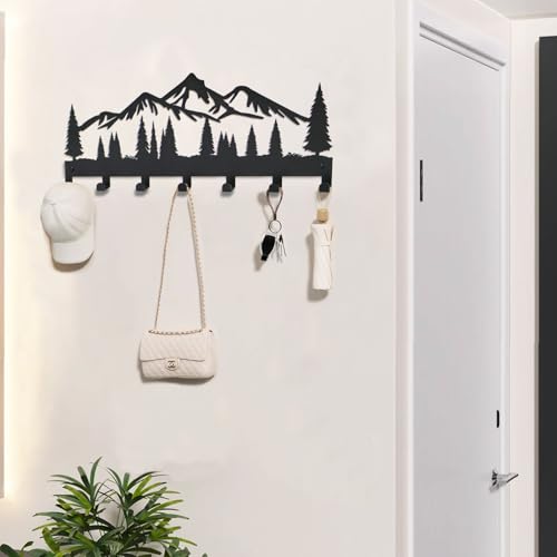 Schlüsselhalter für die Wand | Metall-Schlüsselhalter Haken Organizer Rack | Metall-Schlüssel-Organizer Wand dekorativ mit 7 Haken für Eingang, Haustür, Flur, Küche, Büro(Berg)