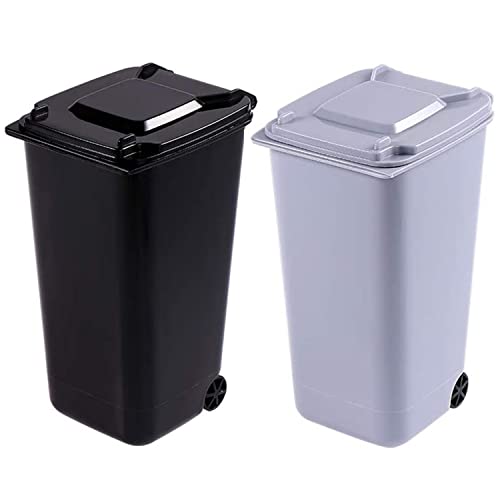 2 Stück Mini Plastik Tisch Mülltonne mit Schwingdeckel und Räder, Mini Abfalleimer Tischabfalleimer Desktop Mülleimer, Schreibtisch Organizer für Büro Frisiertisch Schlafzimmer Artikel