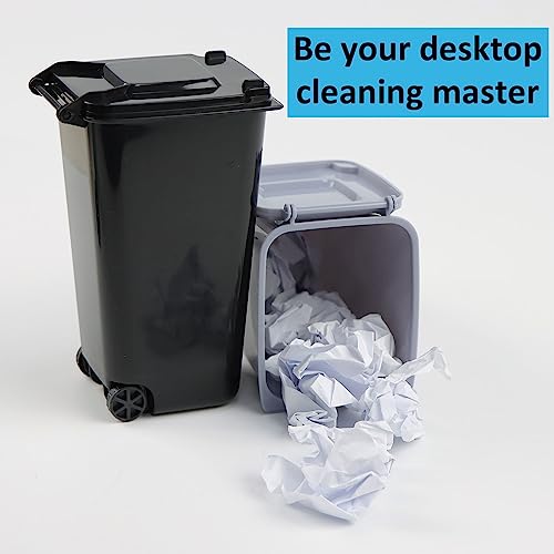 2 Stück Mini Plastik Tisch Mülltonne mit Schwingdeckel und Räder, Mini Abfalleimer Tischabfalleimer Desktop Mülleimer, Schreibtisch Organizer für Büro Frisiertisch Schlafzimmer Artikel