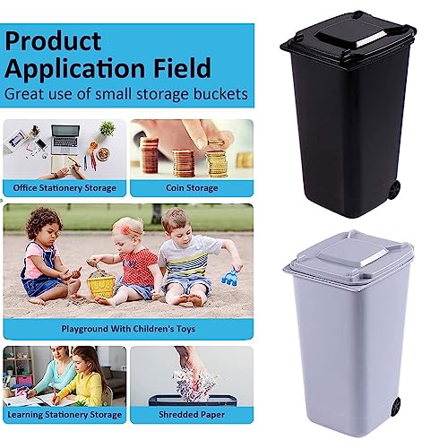 2 Stück Mini Plastik Tisch Mülltonne mit Schwingdeckel und Räder, Mini Abfalleimer Tischabfalleimer Desktop Mülleimer, Schreibtisch Organizer für Büro Frisiertisch Schlafzimmer Artikel