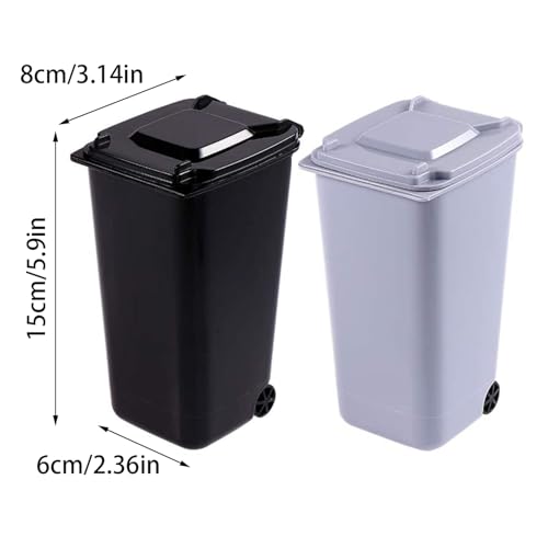 2 Stück Mini Plastik Tisch Mülltonne mit Schwingdeckel und Räder, Mini Abfalleimer Tischabfalleimer Desktop Mülleimer, Schreibtisch Organizer für Büro Frisiertisch Schlafzimmer Artikel
