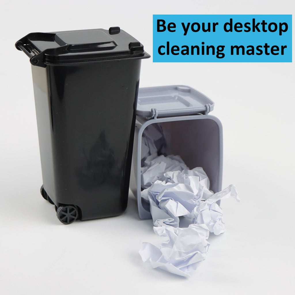 2 Stück Mini Plastik Tisch Mülltonne mit Schwingdeckel und Räder, Mini Abfalleimer Tischabfalleimer Desktop Mülleimer, Schreibtisch Organizer für Büro Frisiertisch Schlafzimmer Artikel
