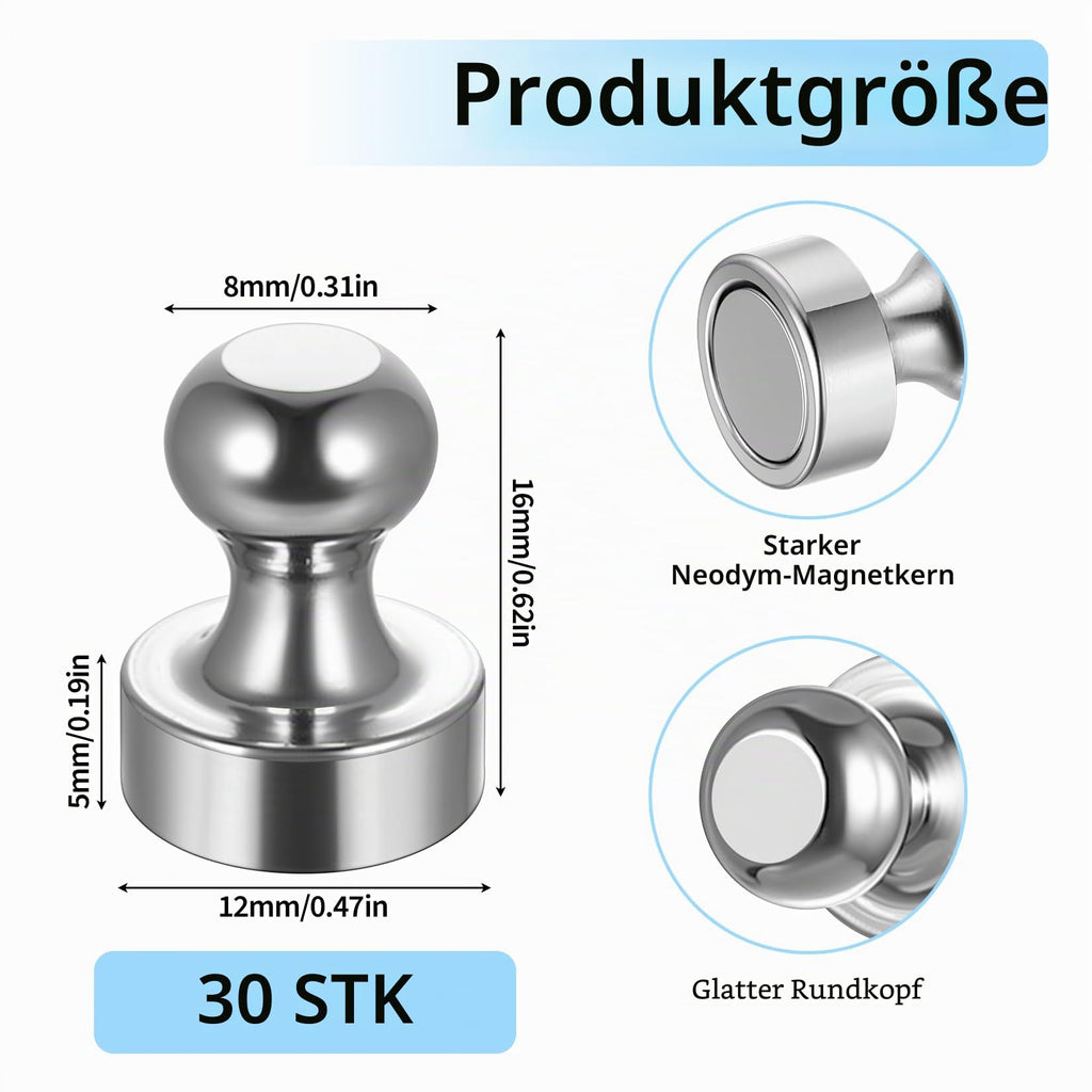 30 Stück Magnete für Magnettafel, Kleine Neodym Magnete Extra Stark, kühlschrankmagnete für Whiteboard Pinnwand Notenmagnete Home Büro Magnet Extra Stark(12 x 16mm)