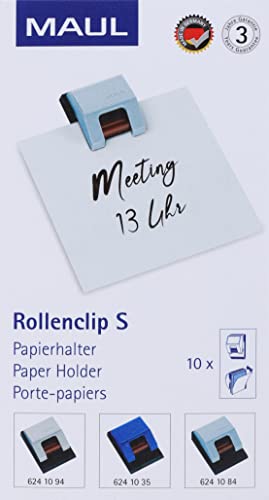 MAUL Rollenclips S | Klemmrollenautomatik zum sicheren Aufängen von Papier, Plakaten und Zeichnungen | selbstklebend | ideal für Büro, Werkstatt, Küche und Kinderzimmer | 10 Stück | Grau