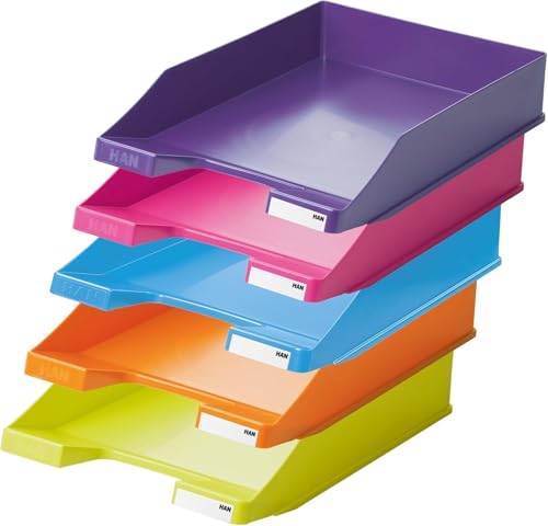Han Briefablage A4 modern Colours je 1 orange, hellblau, pink, hellgün und lila (5er Pack)