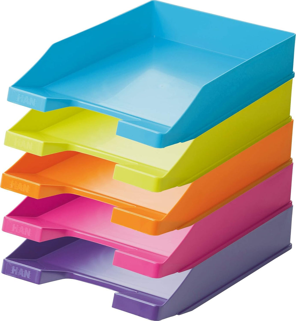 Han Briefablage A4 modern Colours je 1 orange, hellblau, pink, hellgün und lila (5er Pack)
