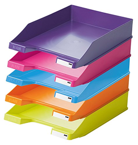 Han Briefablage A4 modern Colours je 1 orange, hellblau, pink, hellgün und lila (5er Pack)