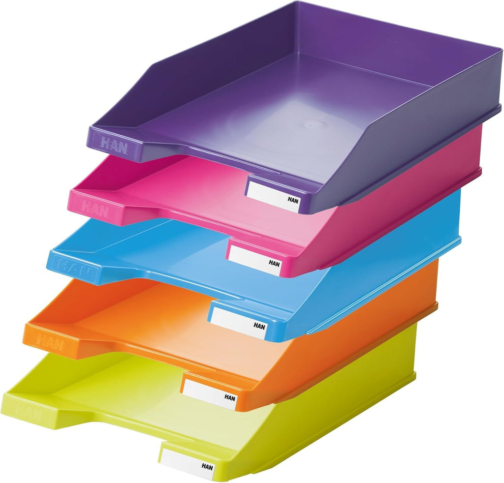 Han Briefablage A4 modern Colours je 1 orange, hellblau, pink, hellgün und lila (5er Pack)