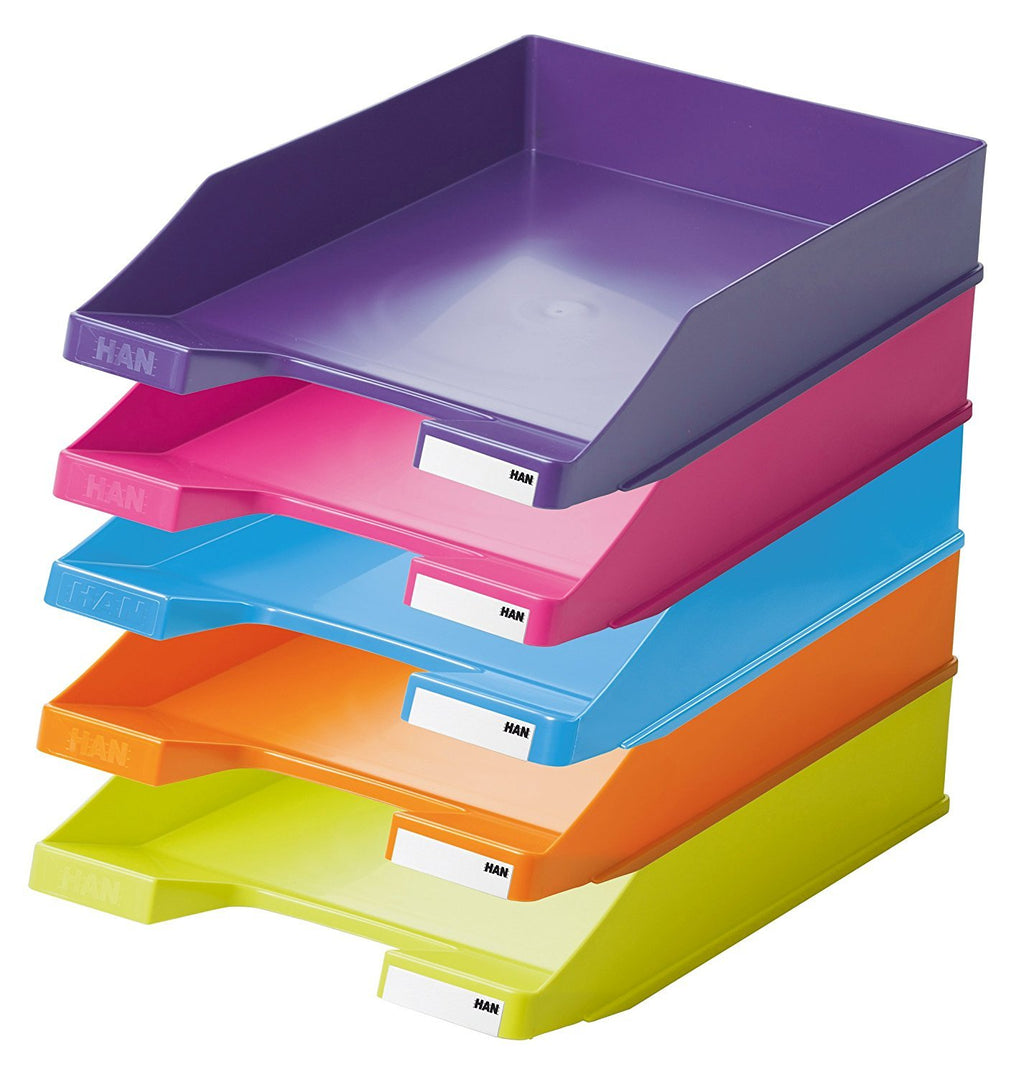 Han Briefablage A4 modern Colours je 1 orange, hellblau, pink, hellgün und lila (5er Pack)