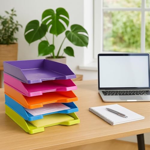 Han Briefablage A4 modern Colours je 1 orange, hellblau, pink, hellgün und lila (5er Pack)