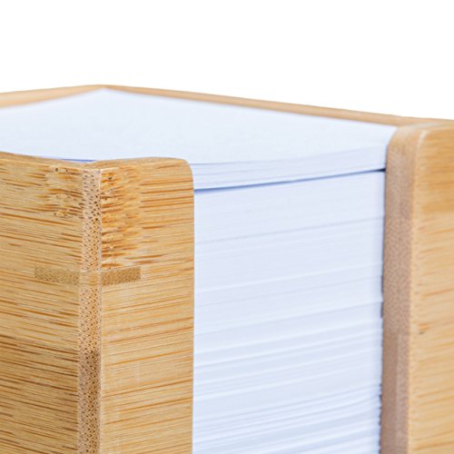 Relaxdays Zettelbox Bambus, Zettelkasten Holz, Notizzettel Halter, 900 Blatt, Zettelbox einzeln, H x B x T: 10,5 x 10,5 x 10,5 cm, natur