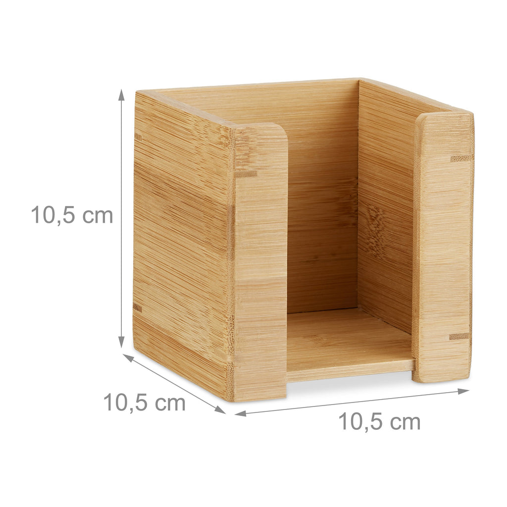 Relaxdays Zettelbox Bambus, Zettelkasten Holz, Notizzettel Halter, 900 Blatt, Zettelbox einzeln, H x B x T: 10,5 x 10,5 x 10,5 cm, natur