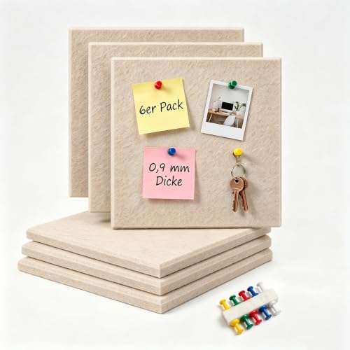 Filz Pinnwand Selbstklebend, 6 Stück 30 x 30 cm, Beige