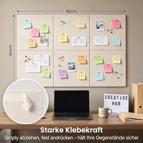 Filz Pinnwand Selbstklebend, 6 Stück 30 x 30 cm, Beige