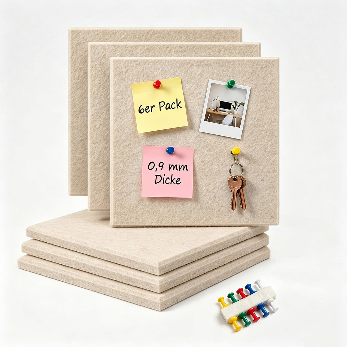Filz Pinnwand Selbstklebend, 6 Stück 30 x 30 cm, Beige