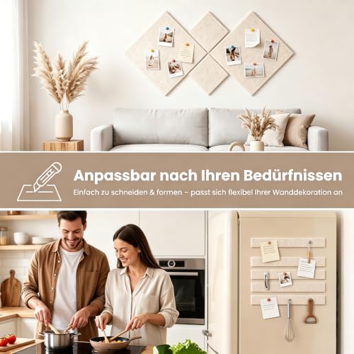 Filz Pinnwand Selbstklebend, 6 Stück 30 x 30 cm, Beige